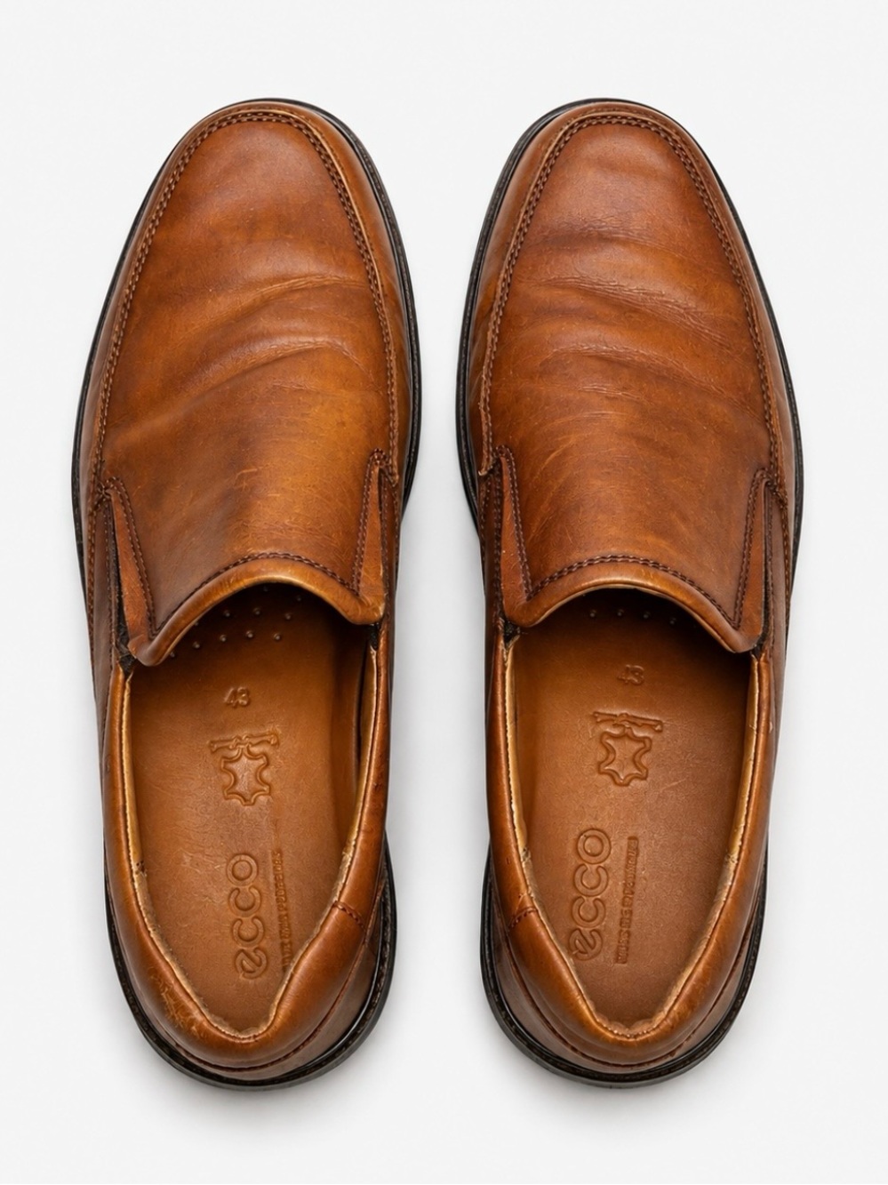 💥ECCO Helsinki Apron Toe Leather Slip On Comfort Loafers Cognac Men’s 9💛
